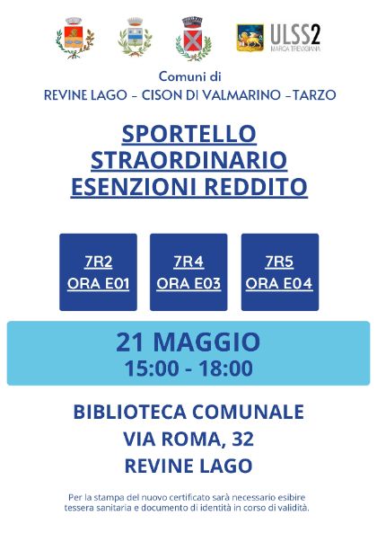 Sportello straordinario per esenzioni reddito 7R2 – 7R4 – 7R5